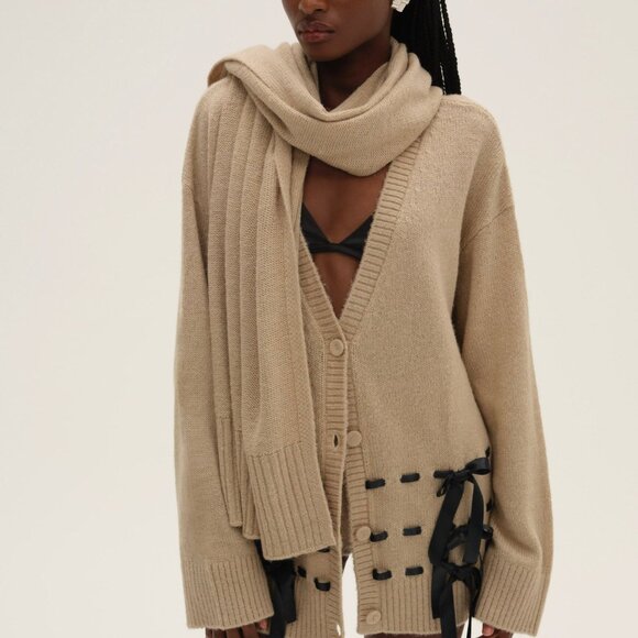 For Love And Lemons Sweaters - For Love & Lemons Solana Cardigan with Scarf XS/S / Tan